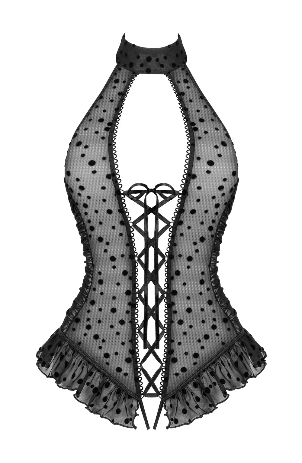 Carlotta Crotchless Teddy Lingerie with Ribbon Lace-Up Front