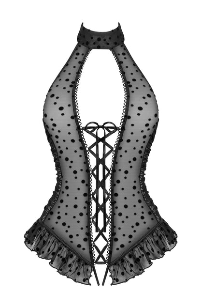 Carlotta Crotchless Teddy Lingerie with Ribbon Lace-Up Front