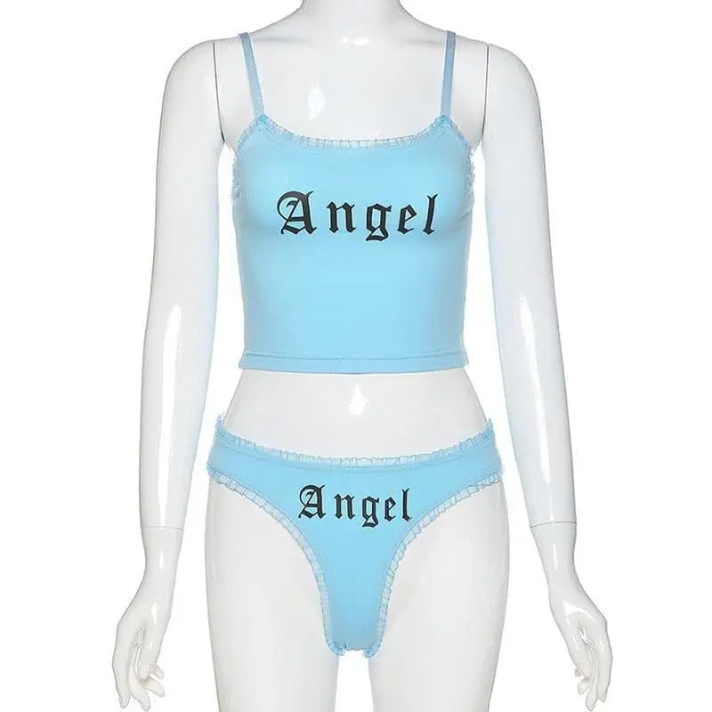 Cute 'Angel' Lace Trim Loungewear Set Puppy's Aesthetics