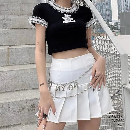 Cute Gothic Lace Bear Crop Top Puppy's Aesthetics