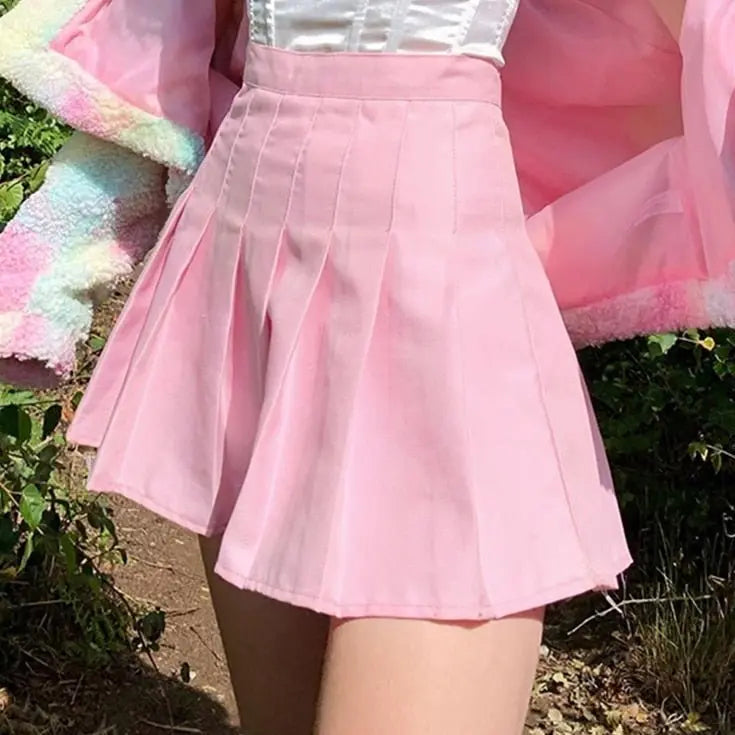 Cute Pink Pleated Mini Skirt Puppy's Aesthetics