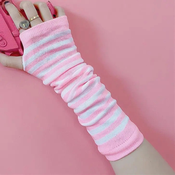 Cute Pink Stripe Gloves Puppy's Aesthetics