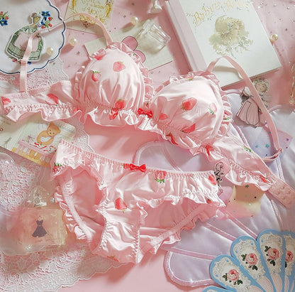 Cute Strawberry Bra & Panties Set Puppy's Aesthetics
