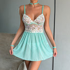 Mint Desire Embroidered Lingerie Set