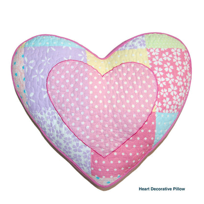 Pink Owl Patchwork Embroidered Heart Throw Pillow