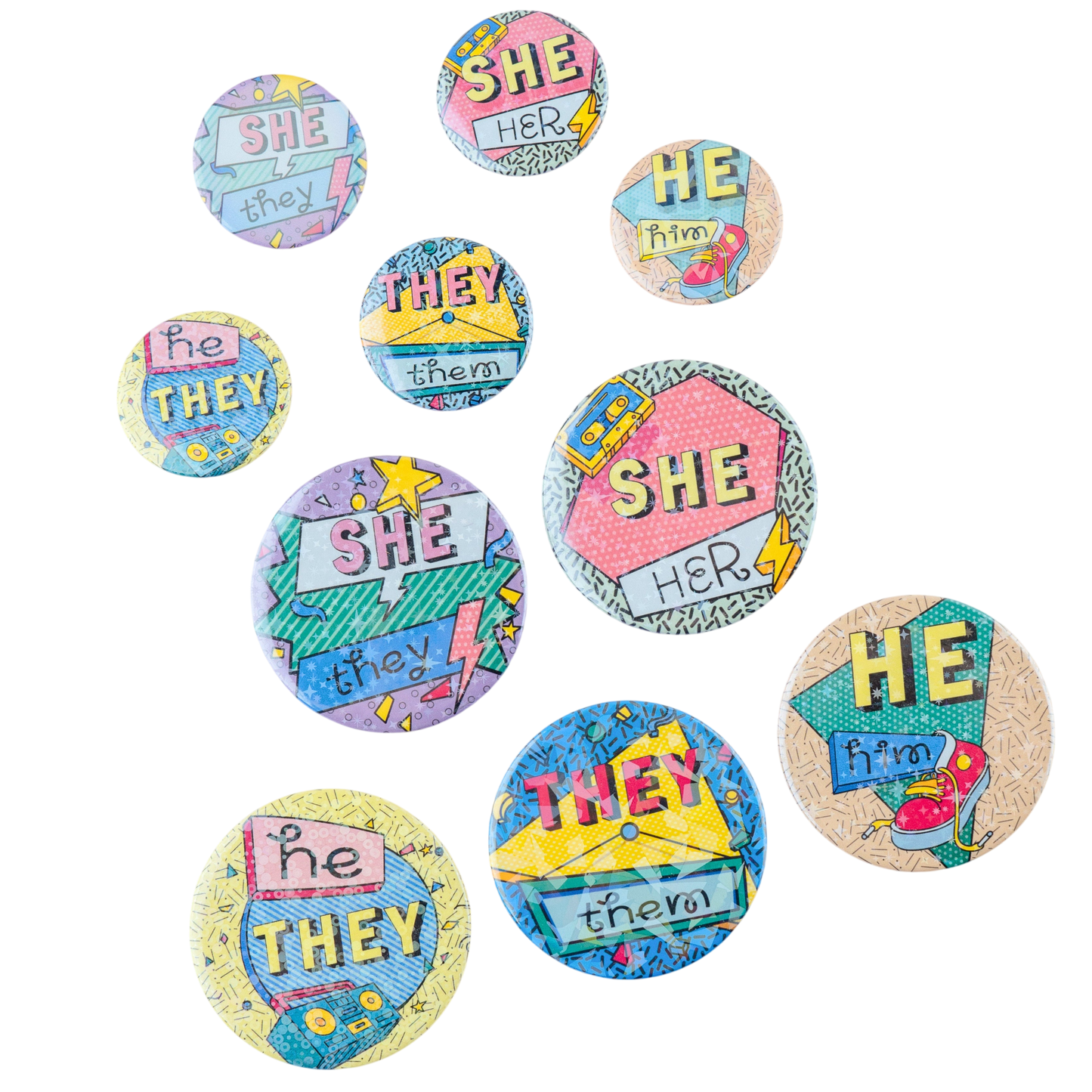 90s Pronouns Button
