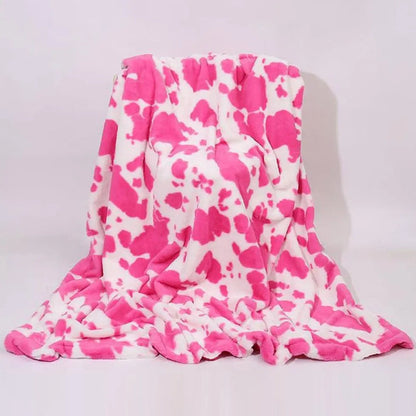 Dark Pink Cow Spot Flannel Blanket Puppy's Aesthetics