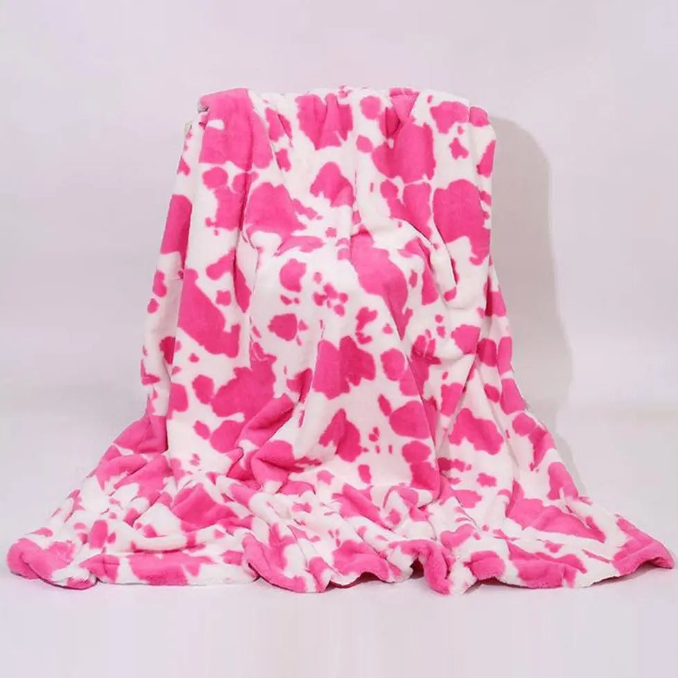 Dark Pink Cow Spot Flannel Blanket Puppy's Aesthetics