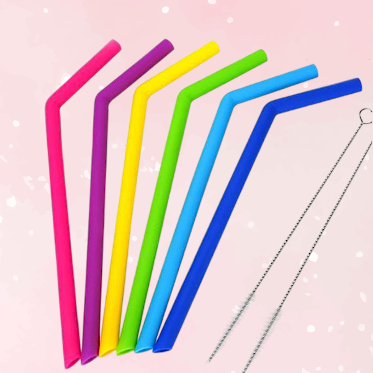 Sippy Sweeties – Reusable Rainbow Silicone Straw Set (6 Pack + Brush)
