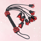 Thorned Obedience Rose Whip – Black & Red Leather