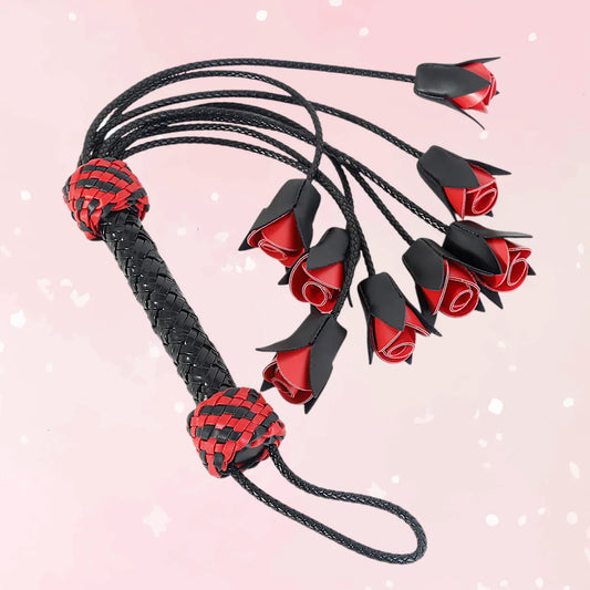 Thorned Obedience Rose Whip – Black & Red Leather - Puppy's Aesthetics