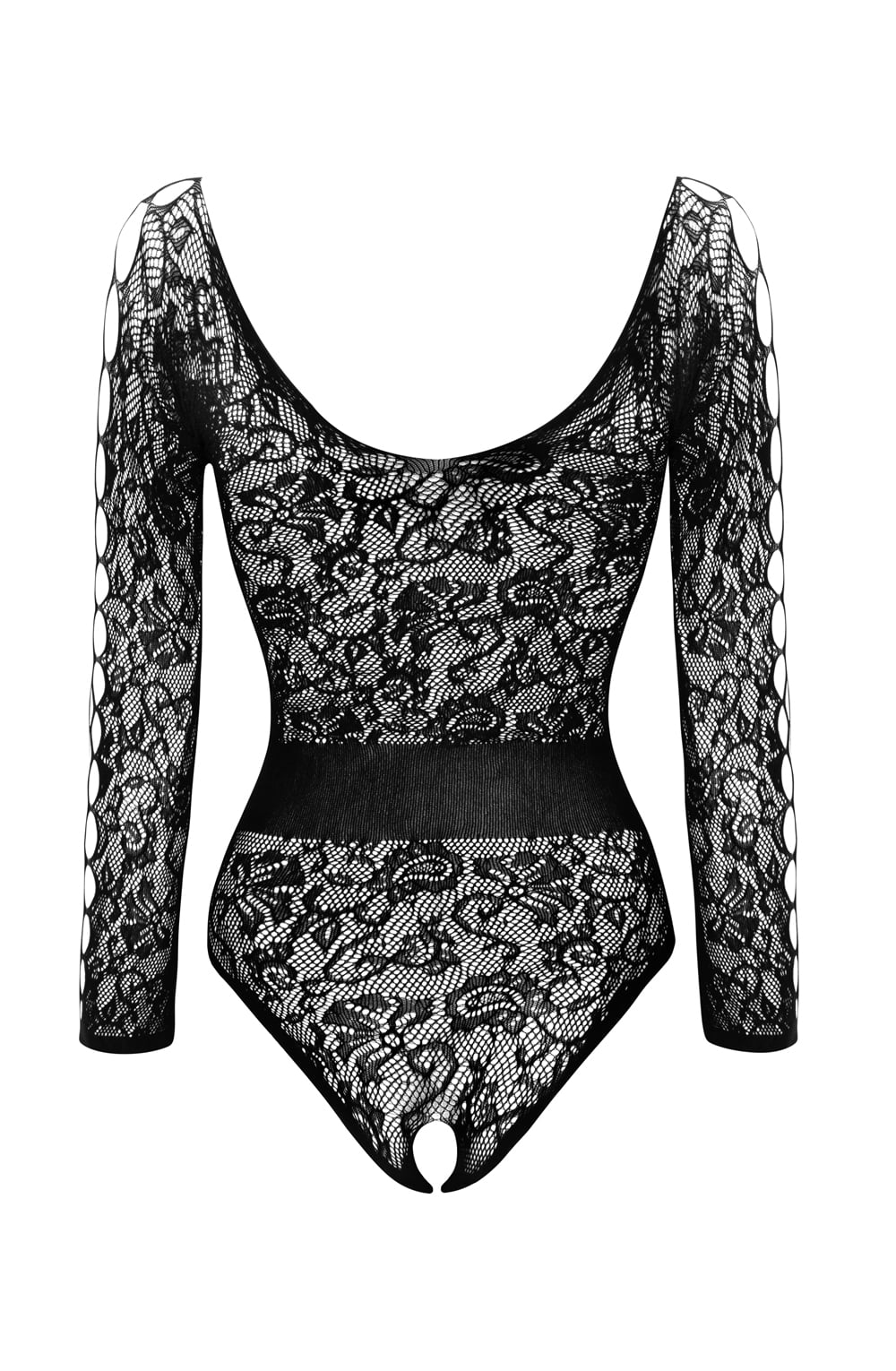 Lacey Crotchless Teddy with Scoop Neck and Cut-Out Sleeves