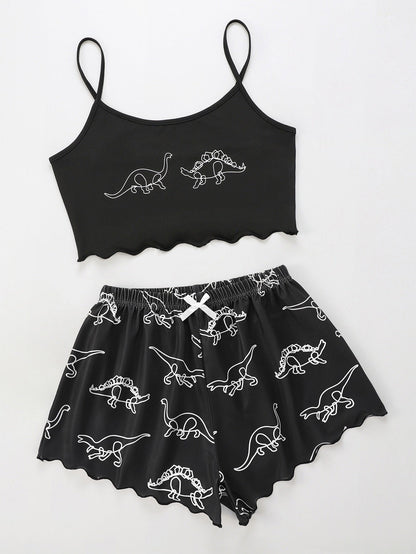 Dinosaur Cami With Shorts Pajama Set Puppy's Aesthetics