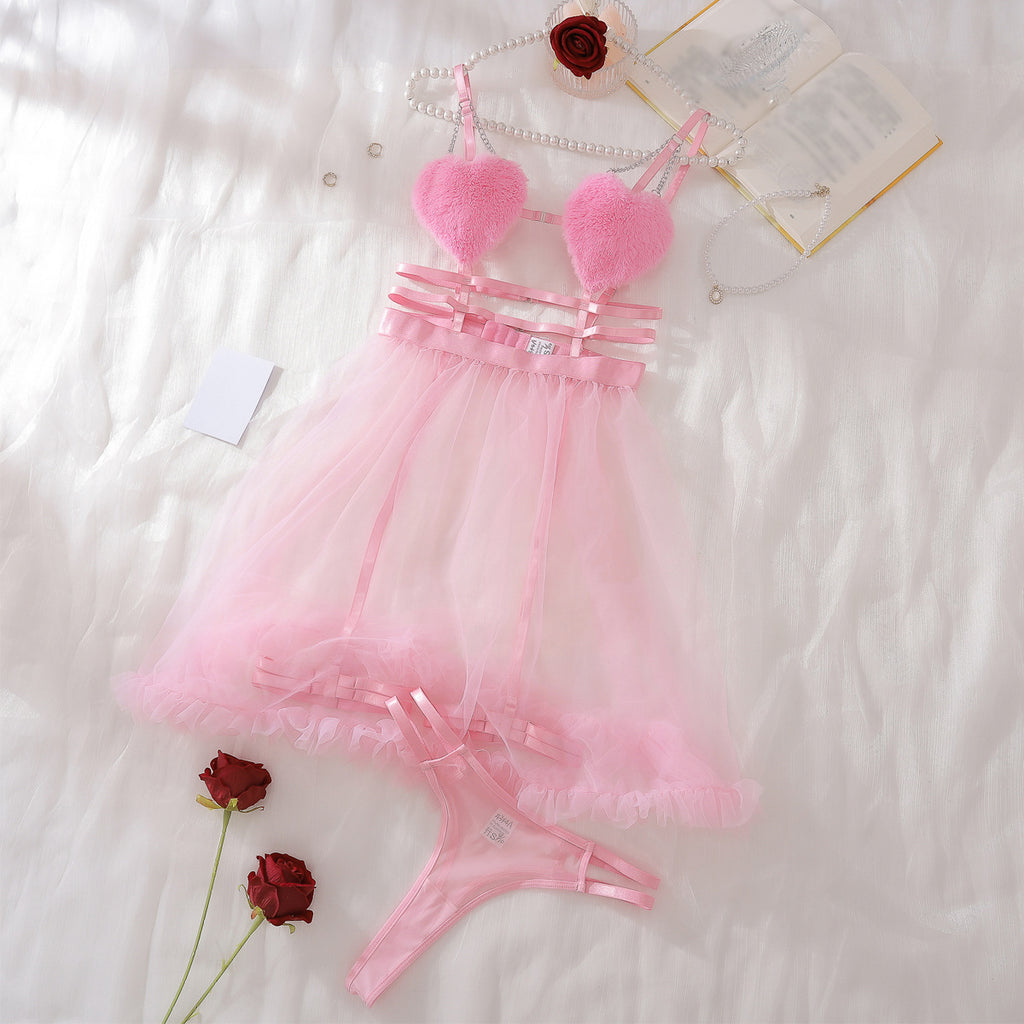 Fuzzy Heart Babydoll Set