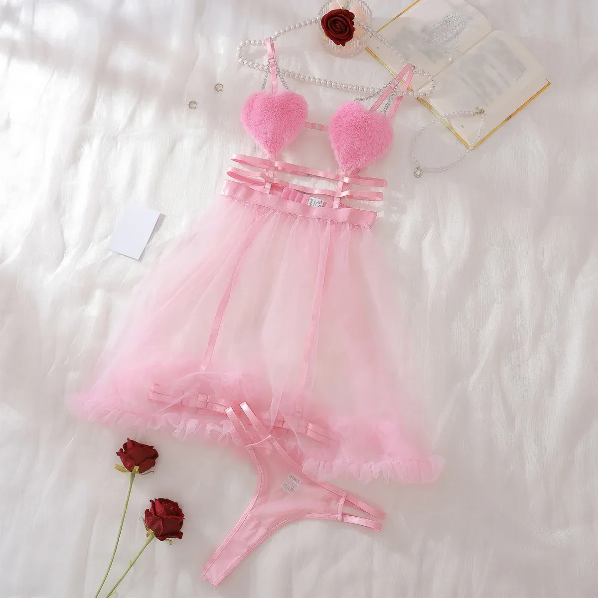 Fuzzy Heart Babydoll Set - Puppy's Aesthetics