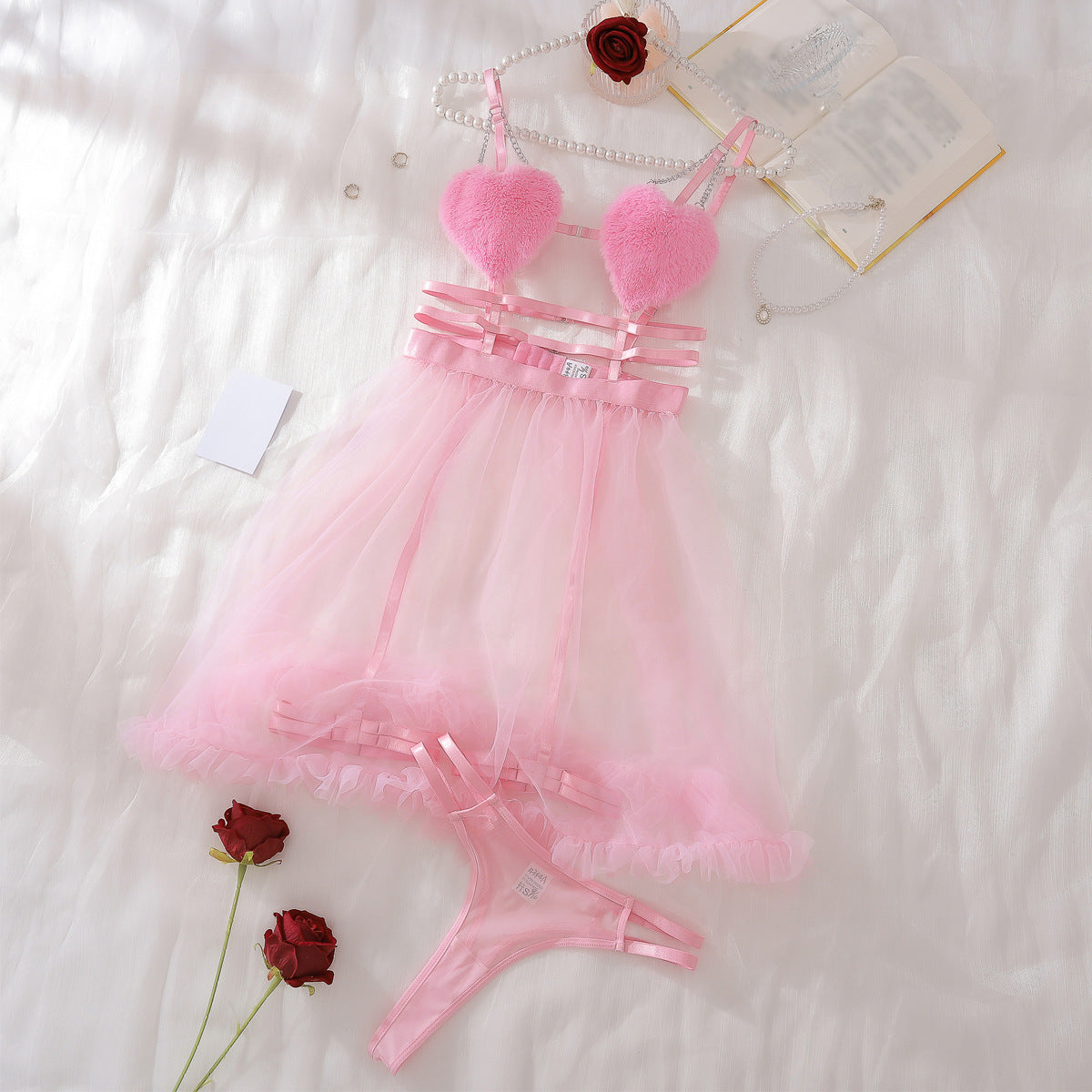 Fuzzy Heart Babydoll Set