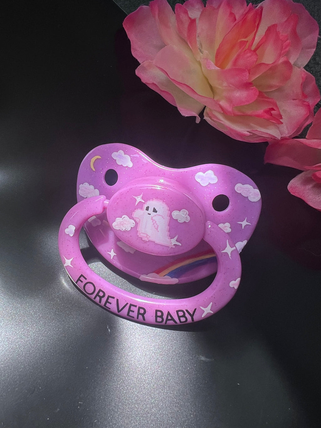Hand Painted Adult Pacifier - Ghost Forever Baby - Puppy's Aesthetics