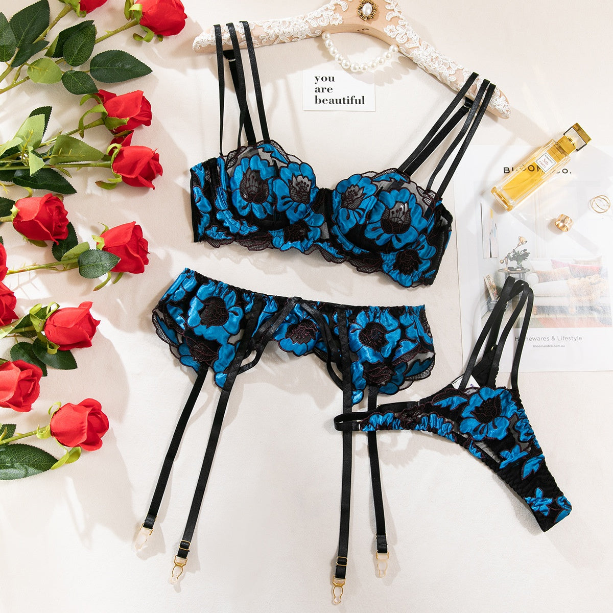 Sexy Floral Embroidered Lingerie Set
