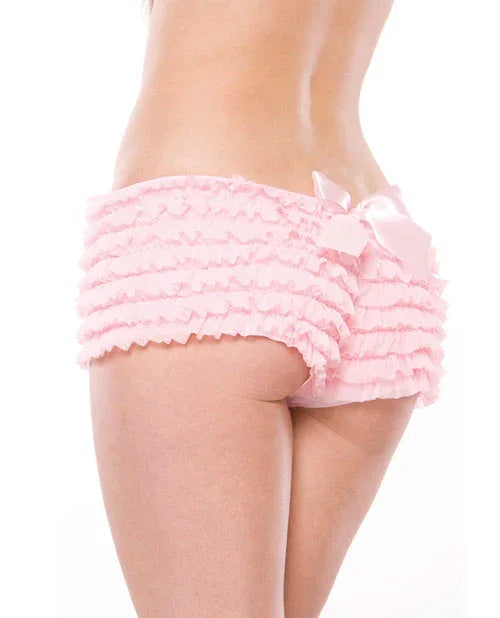 Ruffle Shorts Bow Detail Pink XL - Puppy's Aesthetics
