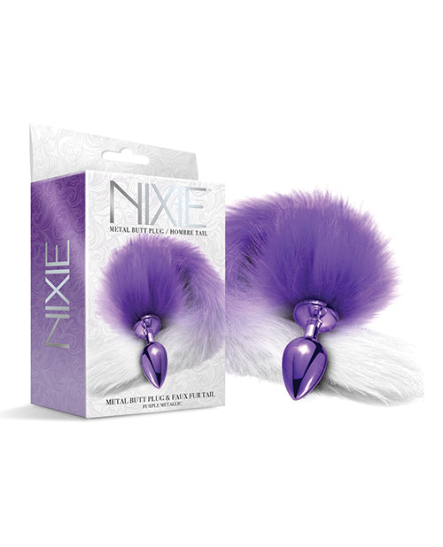 Nixie Metal Butt Plug w/Faux Fur Tail - Purple Metallic - Image 1