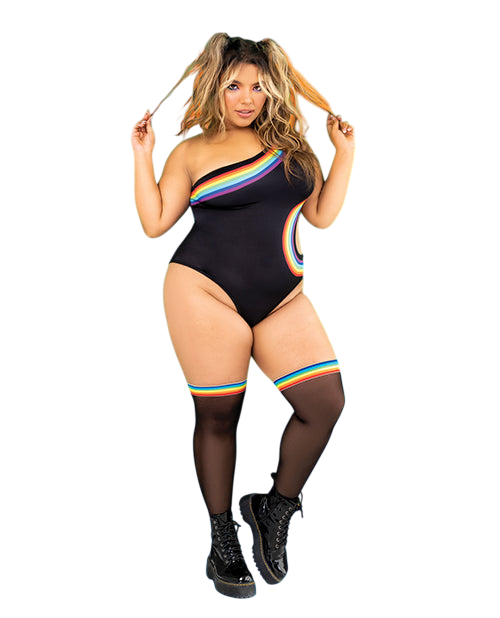 Rainbow Eclipse One-Shoulder Bodysuit 1X/2X