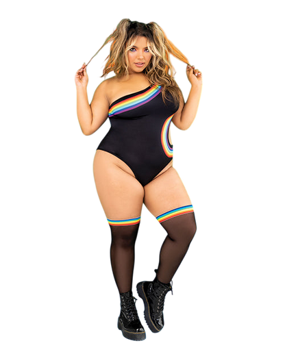 Rainbow Eclipse One-Shoulder Bodysuit 1X/2X