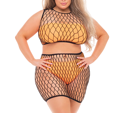 Neon Crush Fishnet Cami & Skirt (QN)