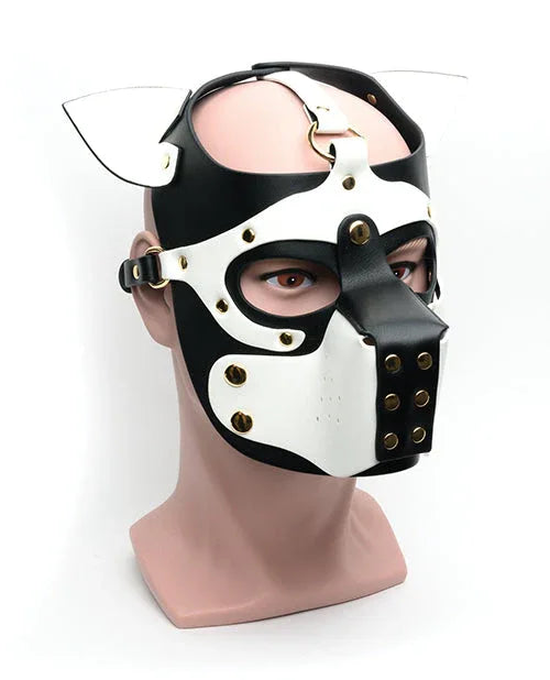Black/White Bondage Pup Hood - Puppy's Aesthetics