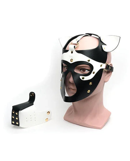 Black/White Bondage Pup Hood - Puppy's Aesthetics