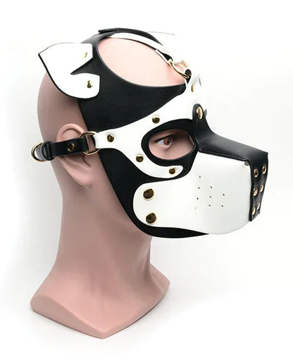 Black/White Bondage Pup Hood - Puppy's Aesthetics