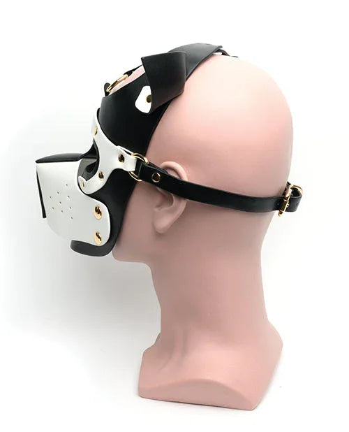 Black/White Bondage Pup Hood - Puppy's Aesthetics