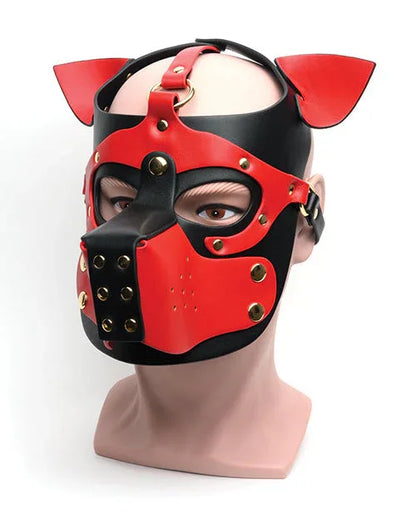 Black/Red Bondage Pup Hood - Puppy's Aesthetics
