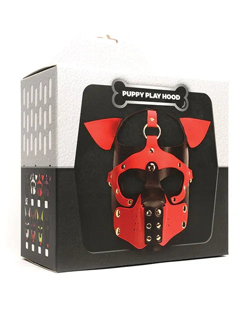 Black/Red Bondage Pup Hood - Puppy's Aesthetics