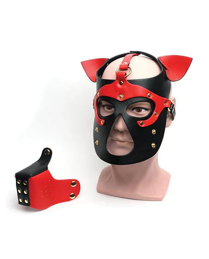 Black/Red Bondage Pup Hood - Puppy's Aesthetics
