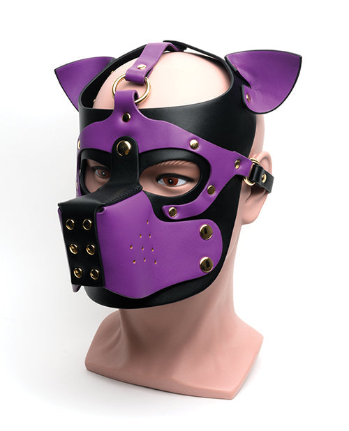 Black/Purple Bondage Pup Hood