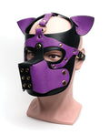Black/Purple Bondage Pup Hood