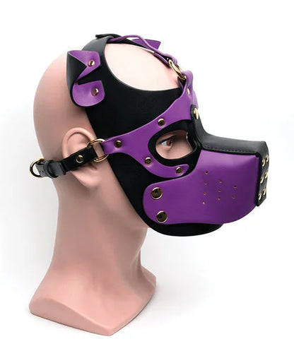 Black/Purple Bondage Pup Hood - Puppy's Aesthetics