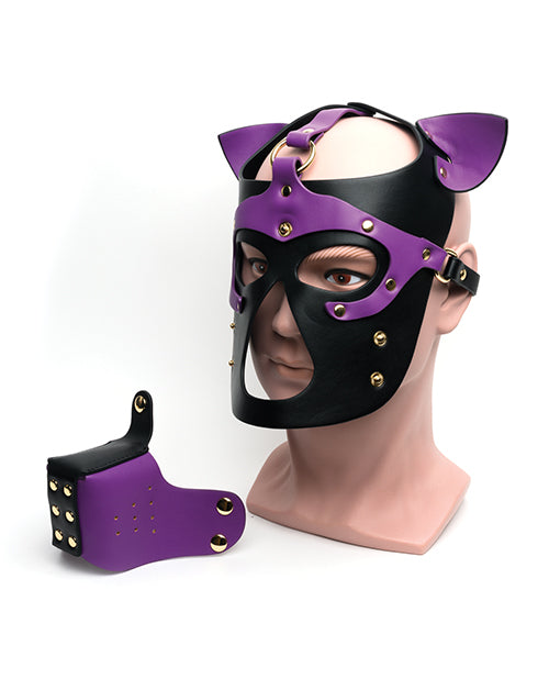 Black/Purple Bondage Pup Hood