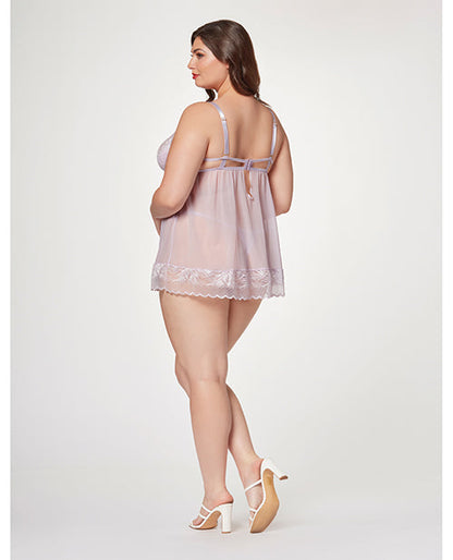Sheer Mesh Lace Demi Cup Babydoll & Thong (Lavender) (3X/4X)