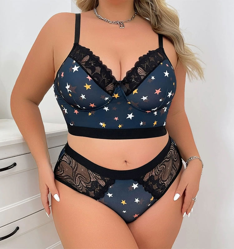 Starry Night Plus Size Bra & Panties Set