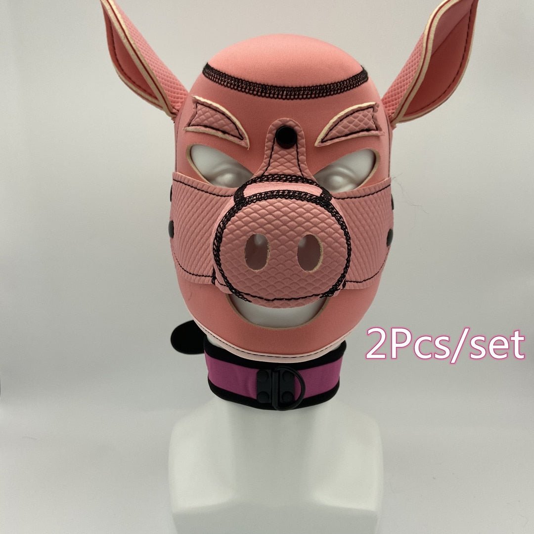 Fetish Cosplay Full Face Hood Cute Pink Pig Puppy's Aesthetics