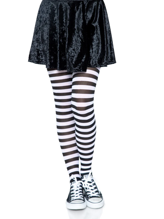 USA Only - Nylon Striped Tights Black White (OS)