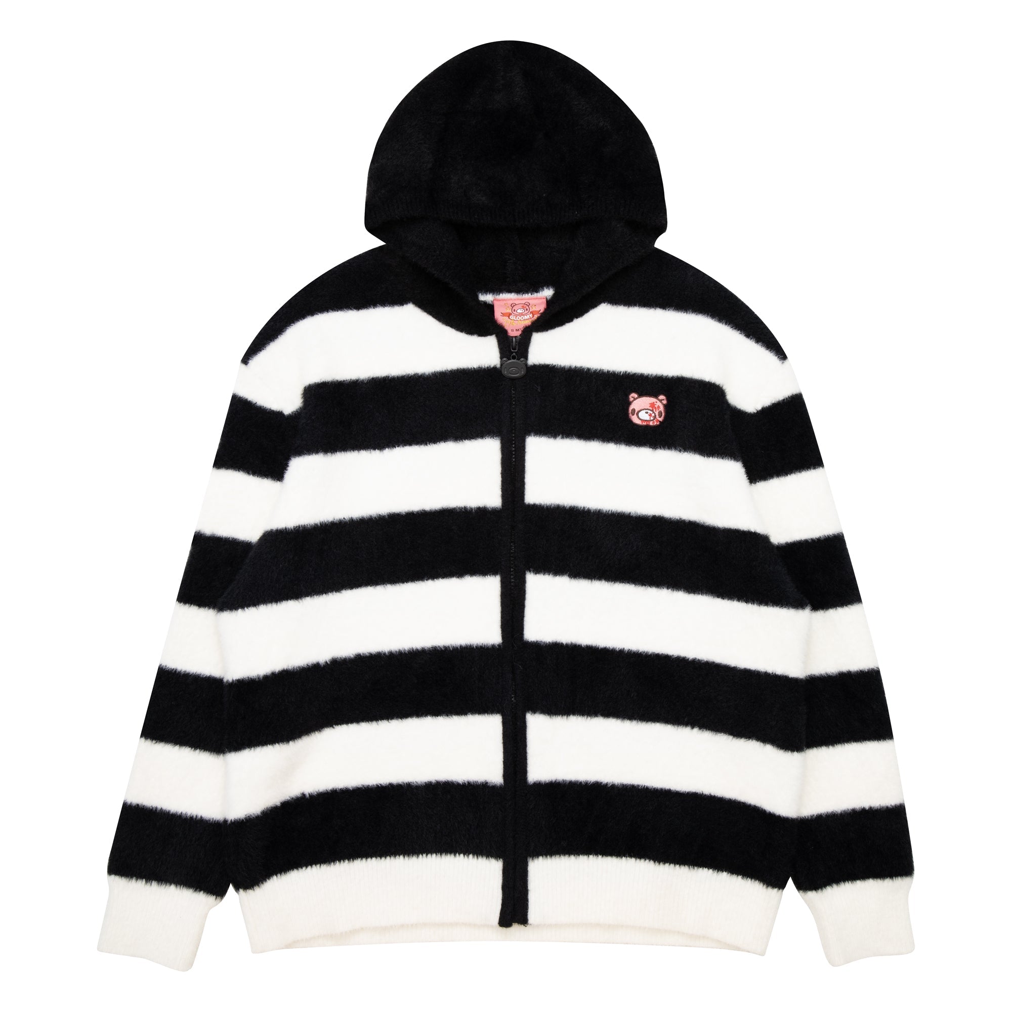 Gloomy Bear Striped Fuzzy Zip Up Jacket