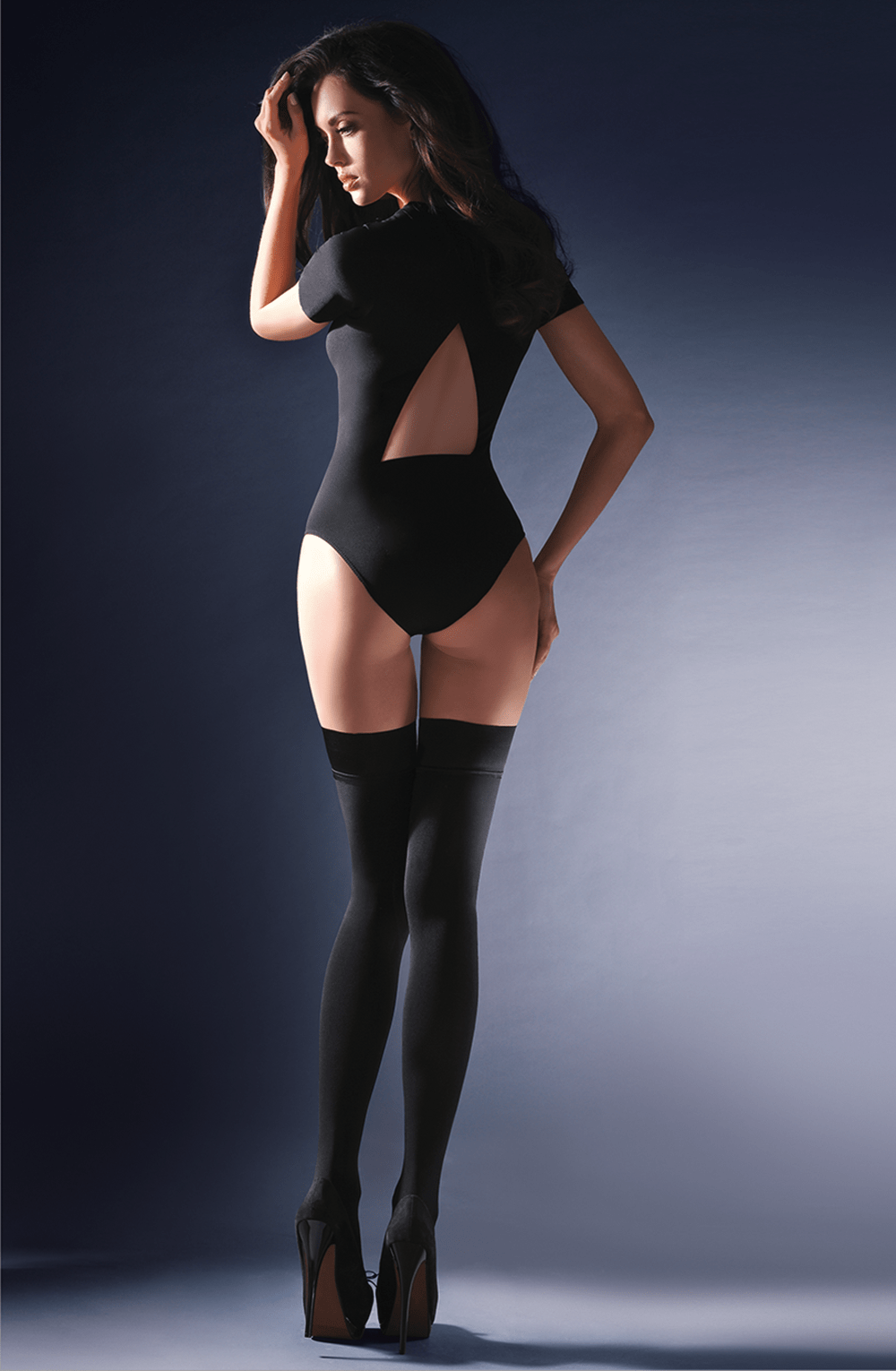 Alva Microfibre Hold-Ups with Silicone Band (Black)