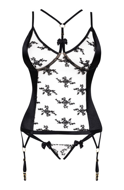 Gianna Corset with Black Floral Pattern and Lacing Back (Nude)