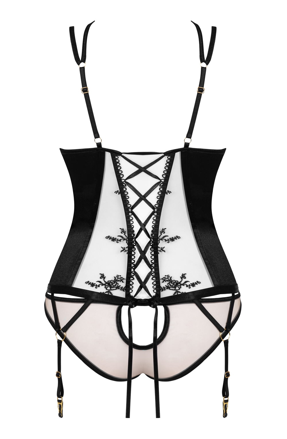 Gianna Corset with Black Floral Pattern and Lacing Back (Nude)