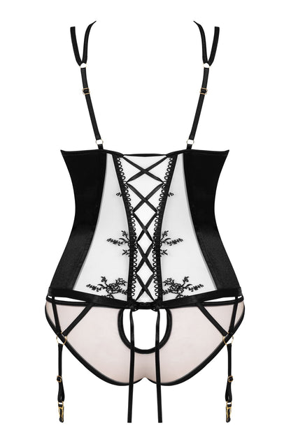 Gianna Corset with Black Floral Pattern and Lacing Back (Nude)