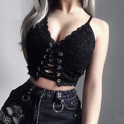 Goth Crop Top Knitted Sexy Camisole Puppy's Aesthetics