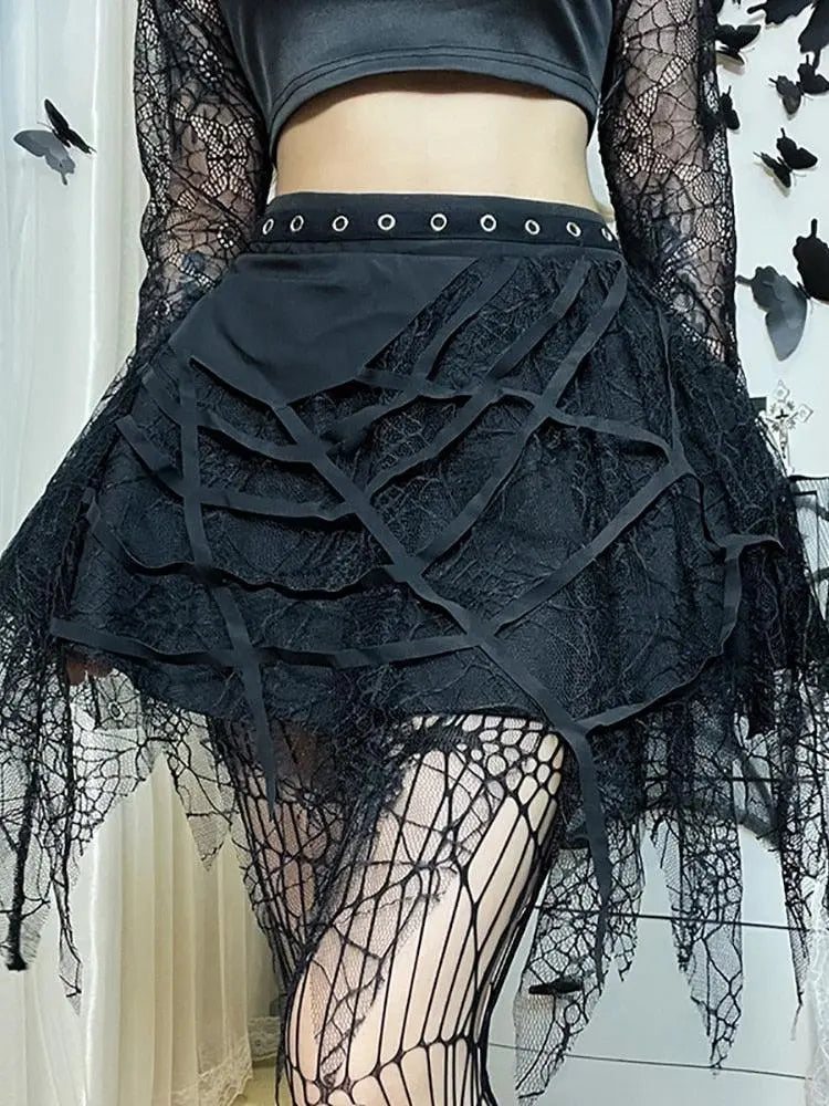 Goth Dark Spider Web Skirt Puppy's Aesthetics