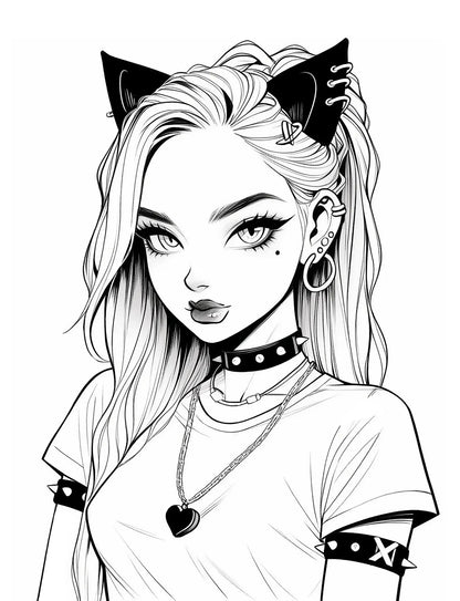 Gothic Emo Girls Digital Coloring Book Puppy's Aesthetics